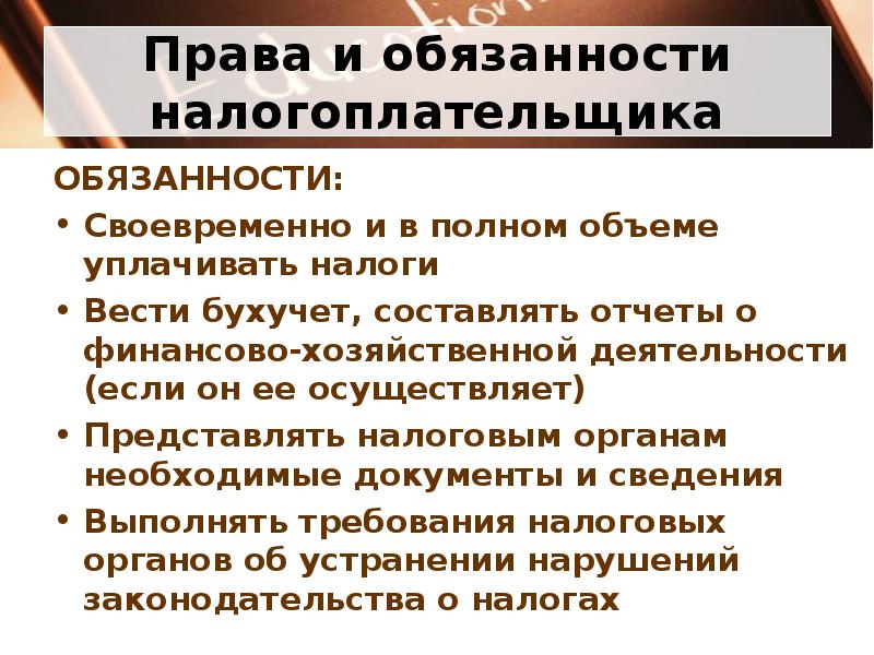 Права и обязанности налогоплательщиков схема