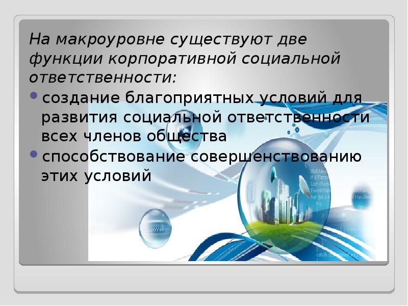 На макроуровне существуют две функции корпоративной социальной ответственности: На макроуровне