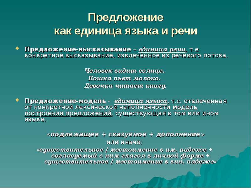 Предложения с существующими. Высказывание как единица речи. Высказывание как единица языка. Высказывания о предложении как единице синтаксиса. Синтаксис предложение как единица языка.