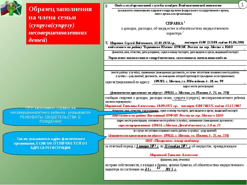 Образец заполнения справки бк в 2022 году для госслужащих на несовершеннолетнего ребенка