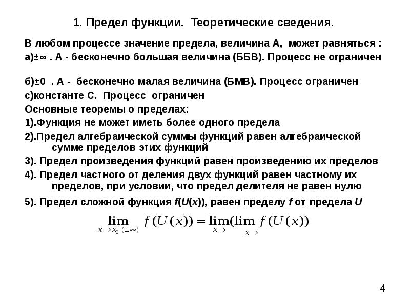 Значение предела функции