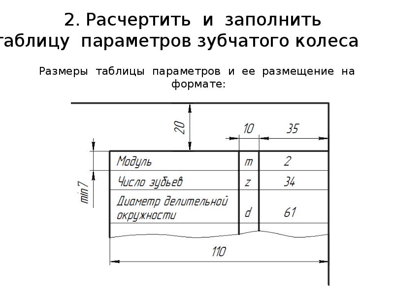 Размеры таблицы для чертежа