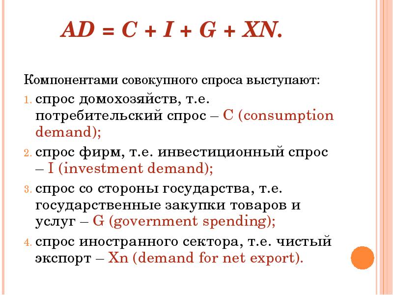 Совокупный спрос ответ. Компоненты совокупного спроса. Совокупный спрос ad. Основные элементы совокупного спроса. Уравнение совокупного спроса.