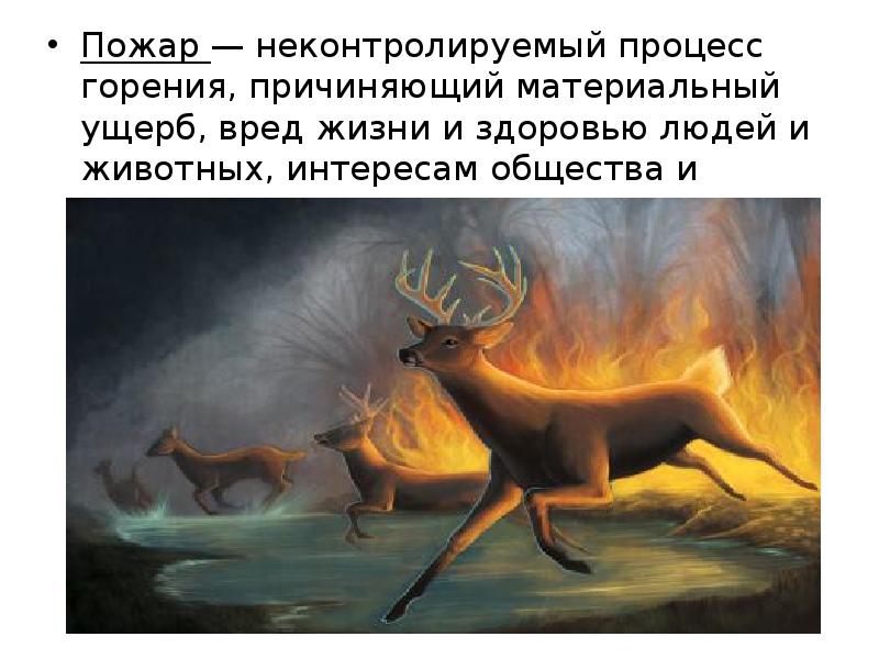Пожар — неконтролируемый процесс горения, причиняющий материальный ущерб, вред жизни и