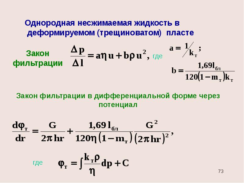 Несжимаемая жидкость. Гидродинамика несжимаемой жидкости. Потенциал несжимаемой жидкости в деформируемом (трещинном) Пласте.. Закон фильтрации в дифференциальной форме. Подземная гидродинамика.