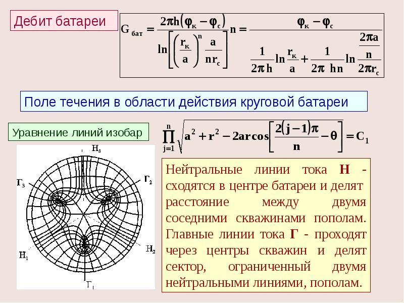 Поле течения. Уравнение линии тока. Подземная гидродинамика. Уравнение нейтральной линии. Кольцевая батарея двух скважин.