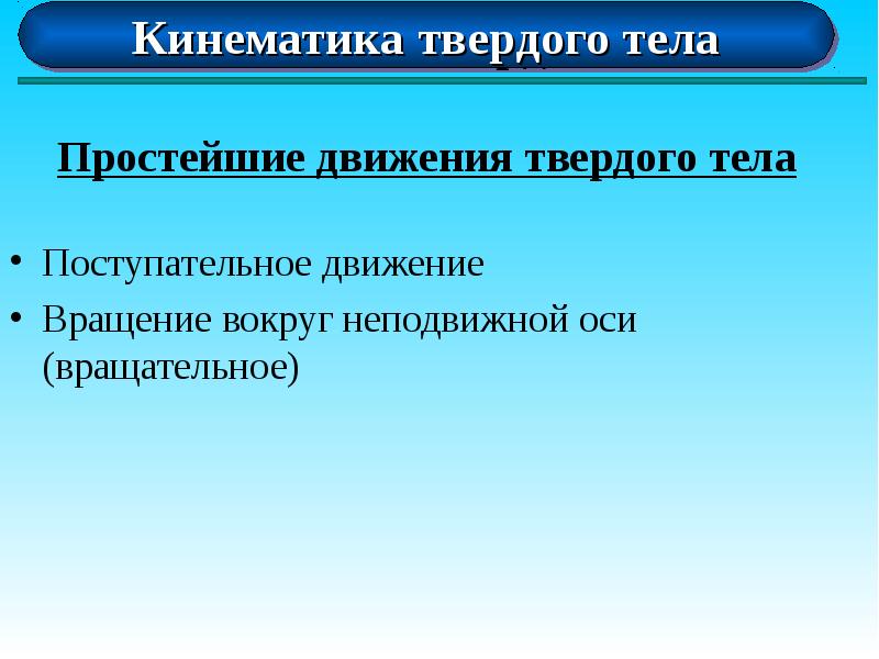 Простейшие движения твердого тела Поступательное движение Вращение вокруг неподвижной оси (вращательное)