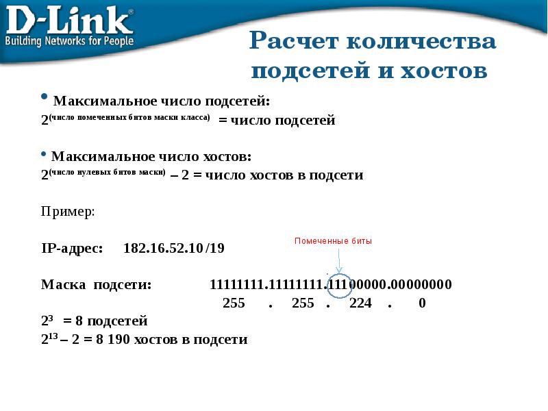 Как на схеме сети подсчитать подсети Компания DLink. Основы построения сетей