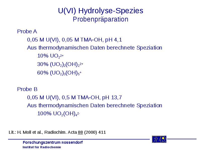 U(VI) Hydrolyse-Spezies Probenpräparation Probe A 0,05 M U(VI), 0,05 M TMA-OH,