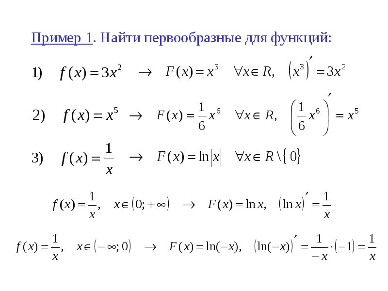 Пример 1. Найти первообразные для функций: Пример 1. Найти первообразные для функций: