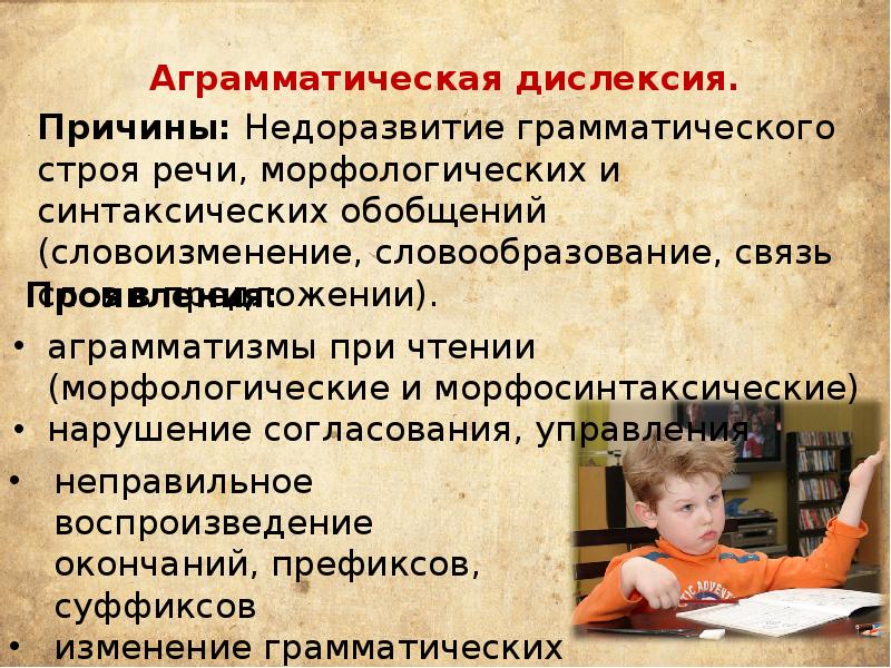 Презентация нарушение письма и чтения