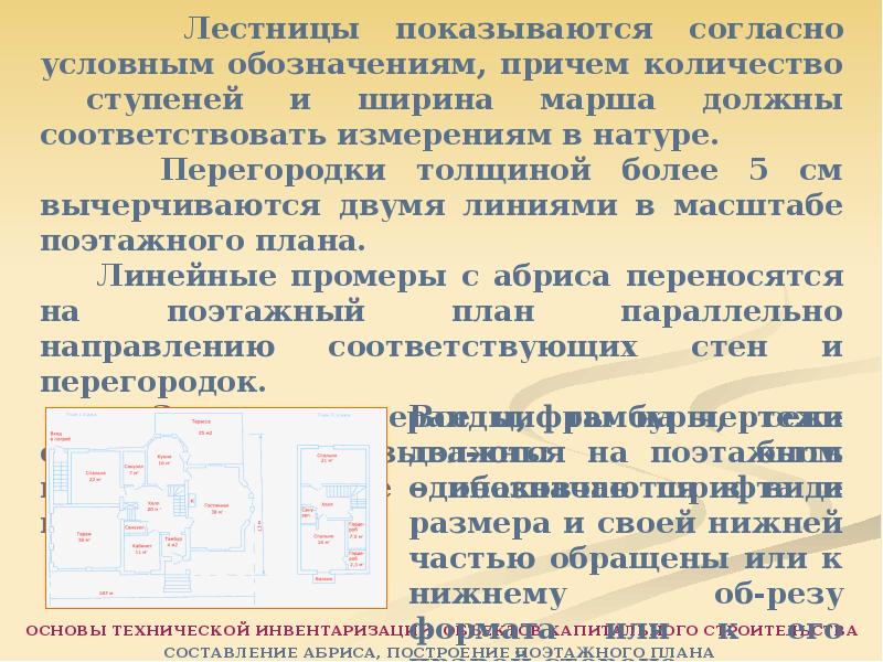 Линейные измерения с абриса переносятся на поэтажные планы