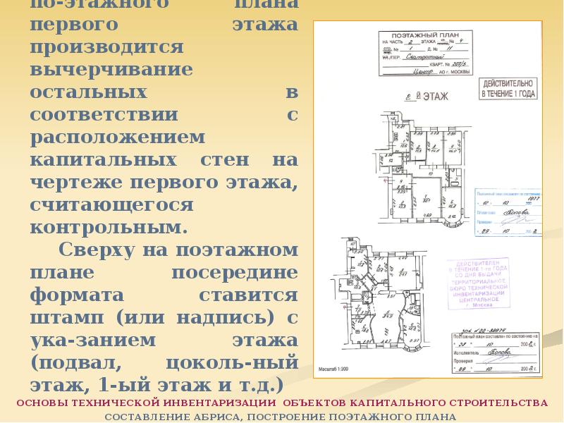 Линейные измерения с абриса переносятся на поэтажные планы