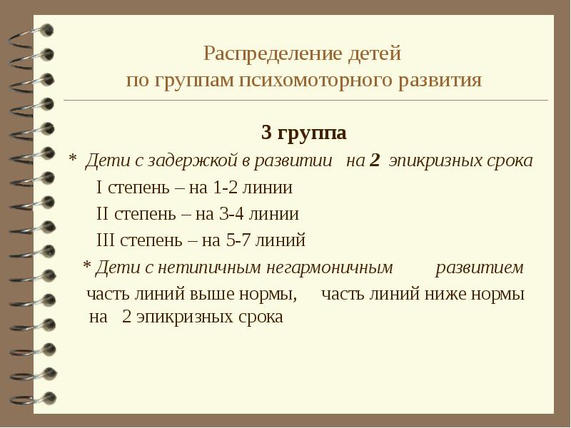 Группа развития 3. Критерии психомоторного развития детей. Уровни оценки психомоторного развития. Оценка психомоторного развития ребенка 1 года жизни. Эпикризные периоды развития детей раннего возраста.