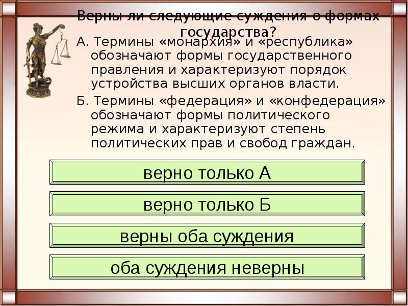 Презентация форма государства 10 класс право