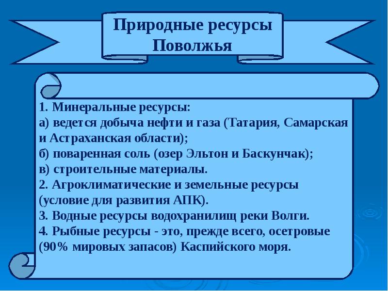 Схема природных ресурсов поволжья