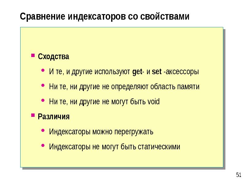 Сходные свойства. Индексаторы и свойства. Характеристики индексаторов.