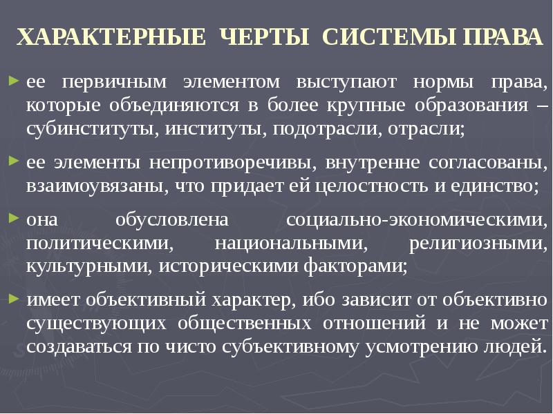 Основные черты системы права схема