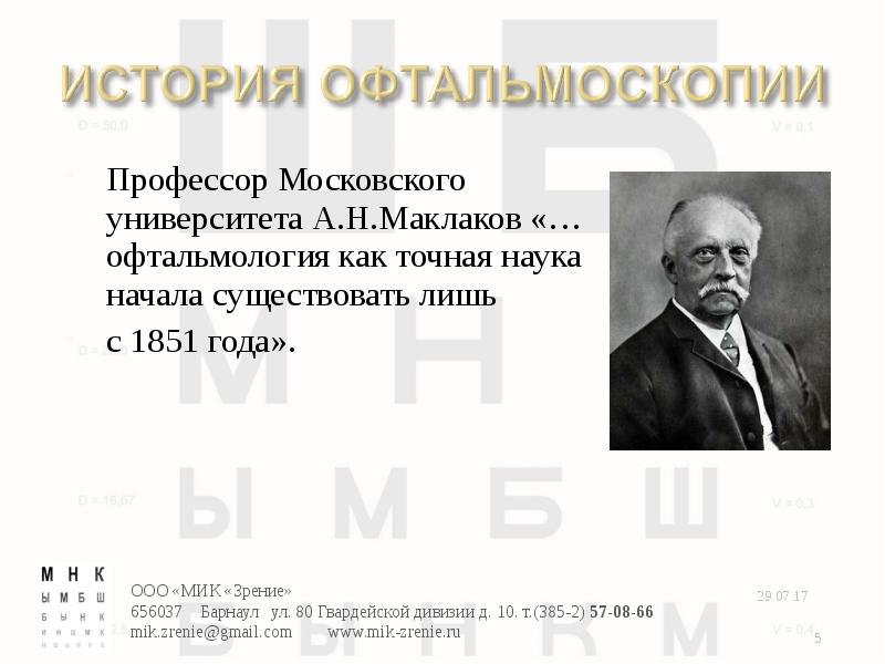 Роль л. А.Н. Маклаков. История Отечественной офтальмологии. А Н Маклаков офтальмолог. История офтальмологии кратко.