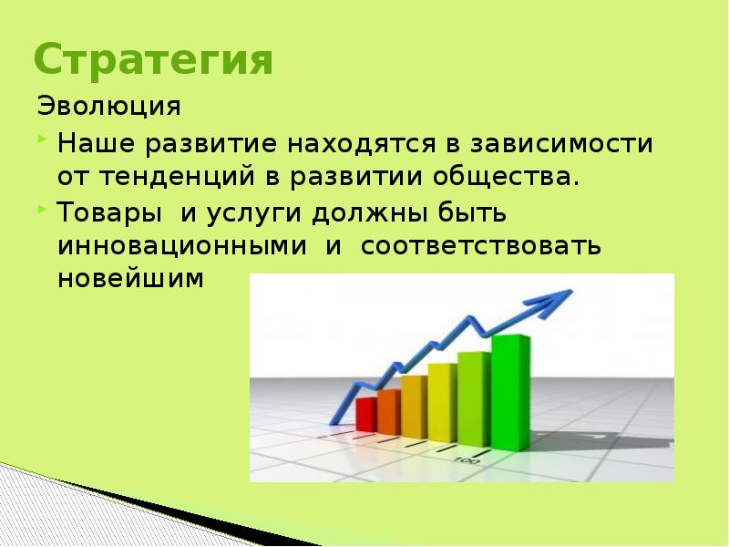 Стратегия  Эволюция Наше развитие находятся в зависимости от тенденций в