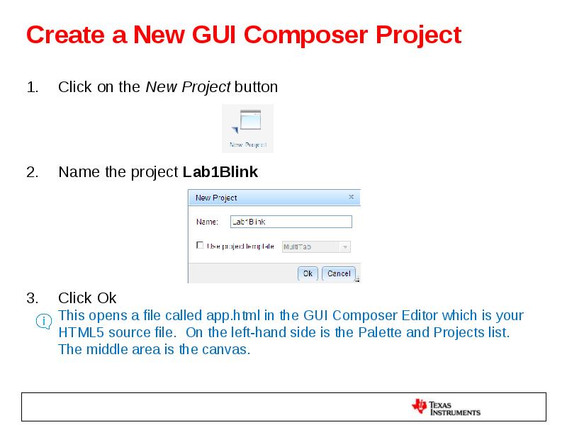 Create a New GUI Composer Project Click on the New Project