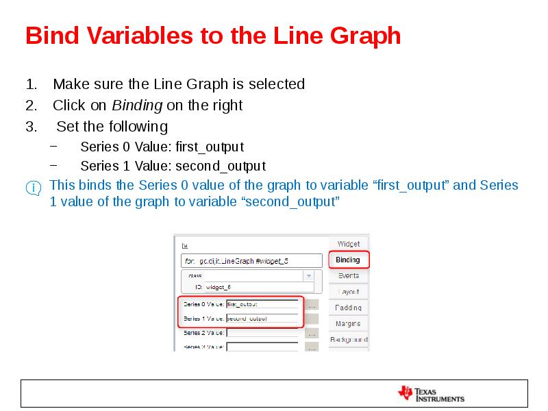 Bind Variables to the Line Graph Make sure the Line Graph
