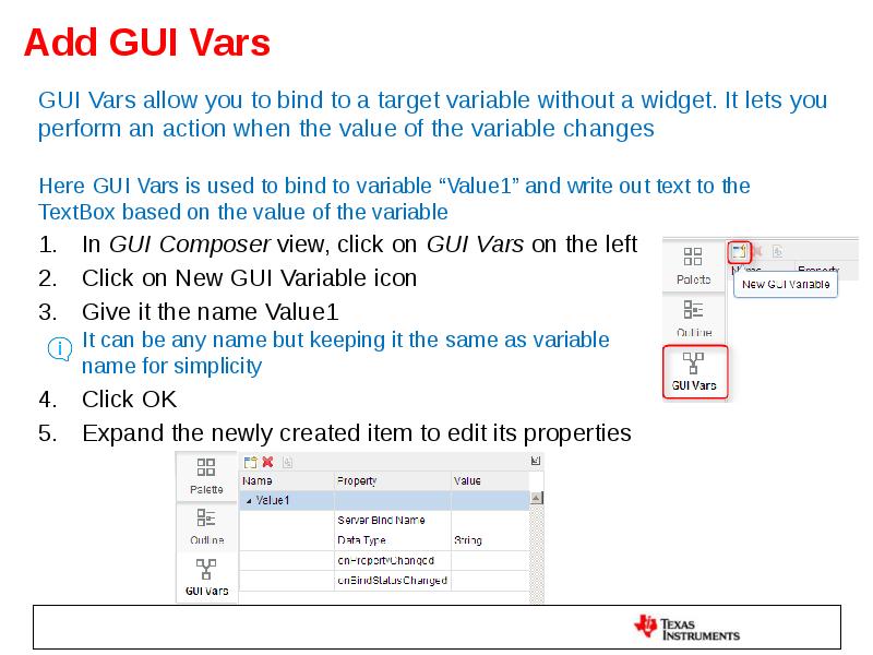 Add GUI Vars GUI Vars allow you to bind to a