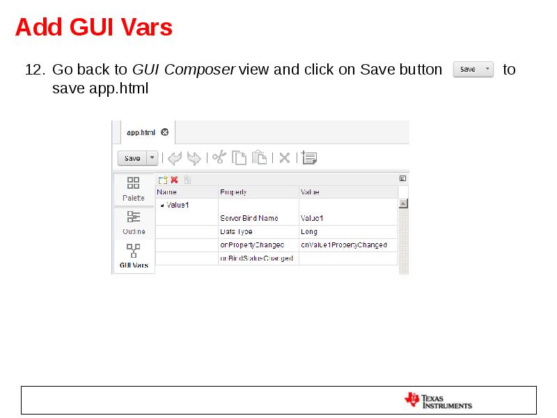 Add GUI Vars Go back to GUI Composer view and click
