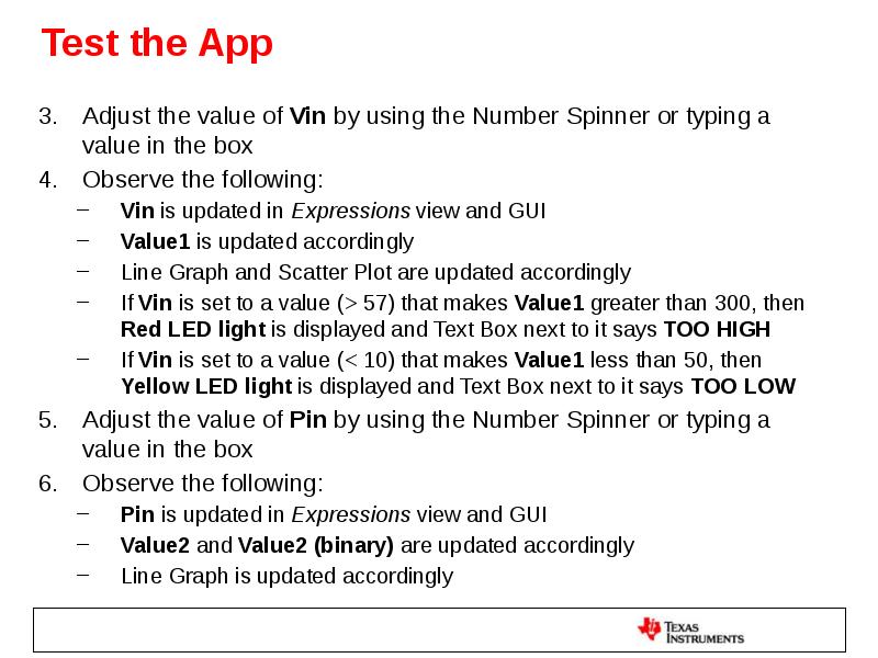 Test the App Adjust the value of Vin by using the