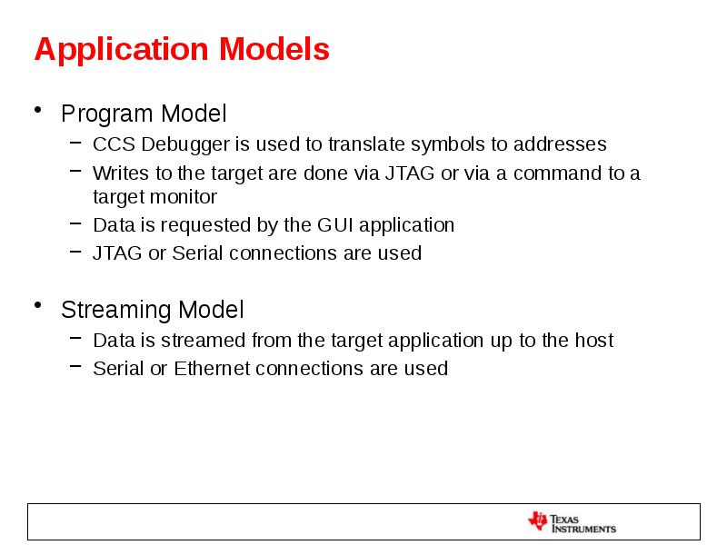 Application Models Program Model CCS Debugger is used to translate symbols