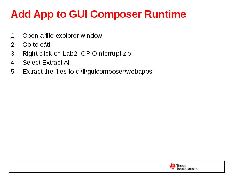 Add App to GUI Composer Runtime Open a file explorer window