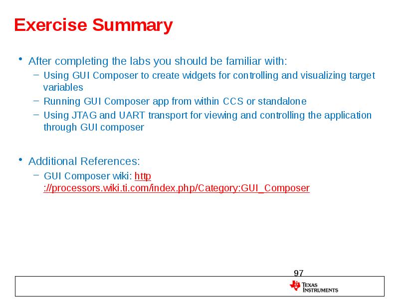 Exercise Summary After completing the labs you should be familiar with: