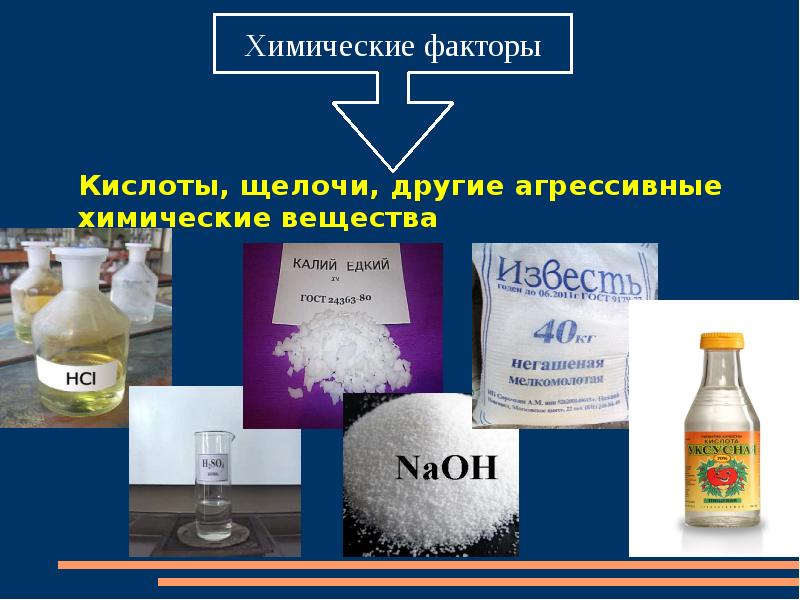 Химический фактор среды. Агрессивная химия. Виды химических повреждений. Вид повреждения при химическом факторе.