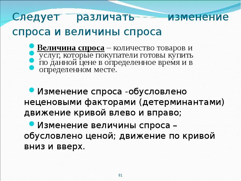 Изменение величины спроса. Причины изменения спроса.