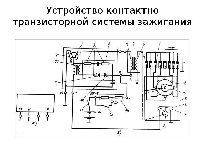 Схема контактно транзисторного зажигания. Контактно-транзисторная система зажигания схема. Схема контактно транзисторной системы зажигания конструкция. Привести схему системы контактно-транзисторного зажигания.