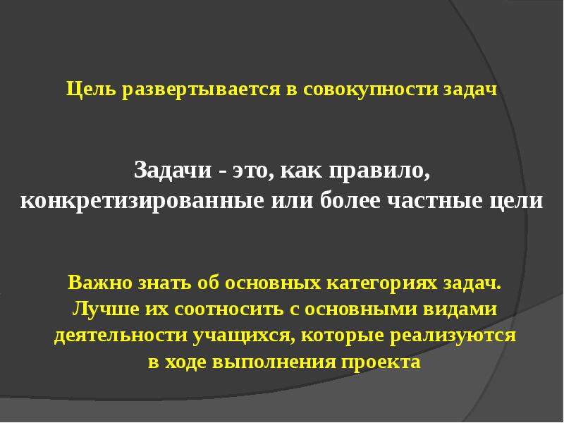 Почему цель. Частные цели. Совокупность задач.