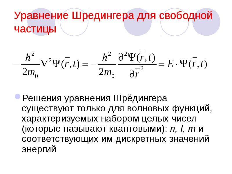 Уравнение Шредингера для свободной частицы Решения уравнения Шрёдингера существуют только для