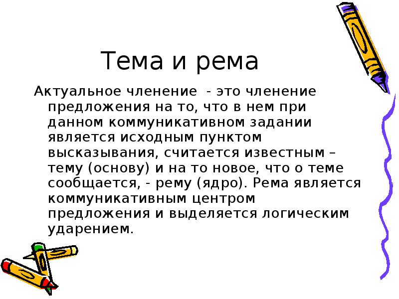 Считается известным. Актуальное членение предложения тема и Рема. Тема и Рема. Членение предложения презентация. Актуальное членение предложения презентация.