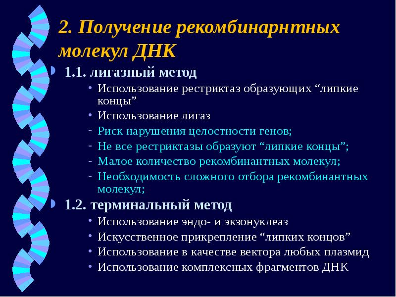 Типы днк. Рестриктазнолигазный метод. Применение рестриктаз. Лигазный метод. Рестриктазы образующие липкие концы.