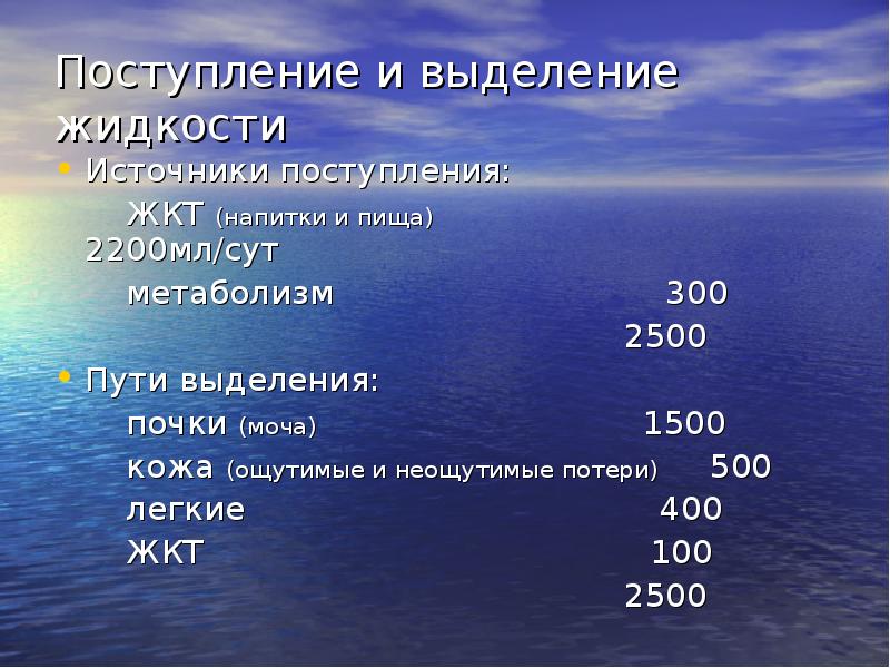 Водно электролитный баланс презентация