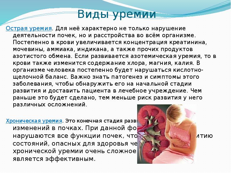 Виды уремии
Острая уремия. Для неё характерно не только нарушение деятельности Виды уремии
Острая уремия. Для неё характерно не только нарушение деятельности