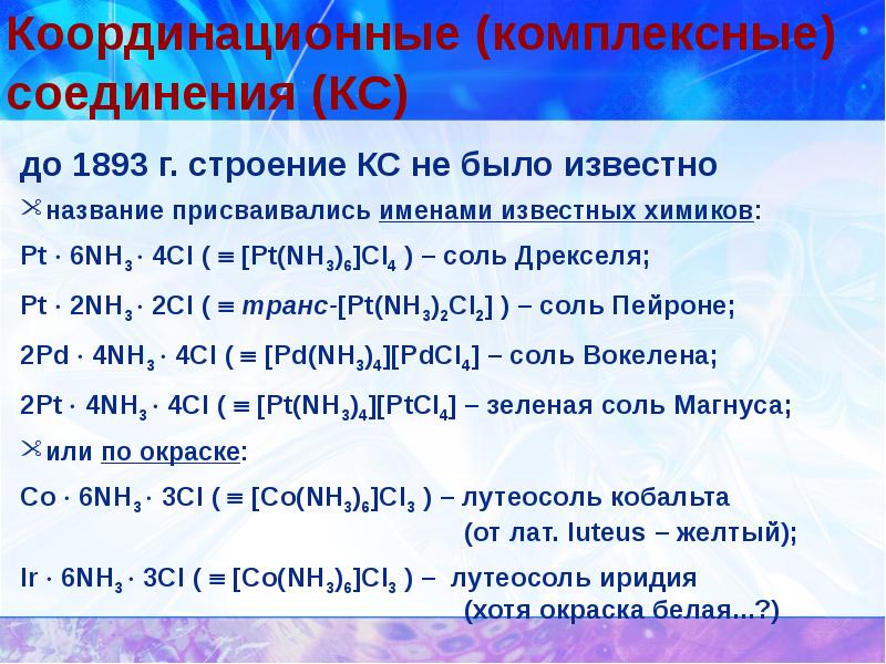 Презентация комплексные соединения химия 11 класс