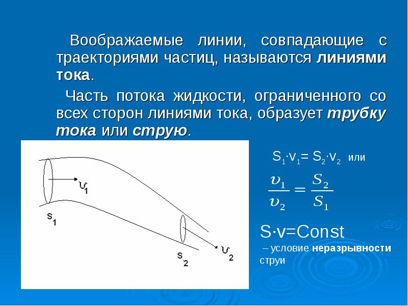 Воображаемые линии, совпадающие с траекториями частиц, называются линиями тока.
Воображаемые линии, совпадающие с траекториями частиц, называются линиями тока.