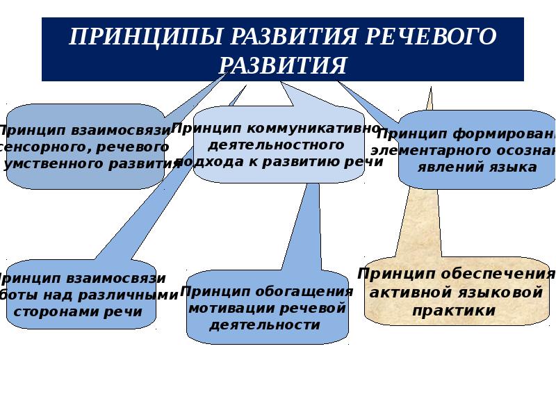 Процесс развития речи. Принципы речевого развития. Направления работы по развитию речи дошкольников. Основные направления работы по развитию речи. Структура речевого развития дошкольников.