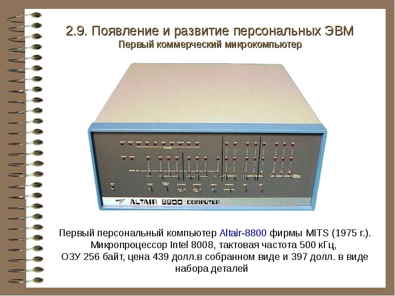 Персональные электронные вычислительные машины. Altair 8800 первый персональный компьютер. Altair 8800 ЭВМ. Первый персональный компьютер 1975. Первые персональные компьютеры и их Оперативная.