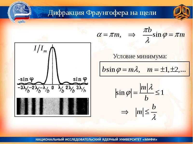 Дифракция фраунгофера на одной и двух щелях сравнение дифракционных картин