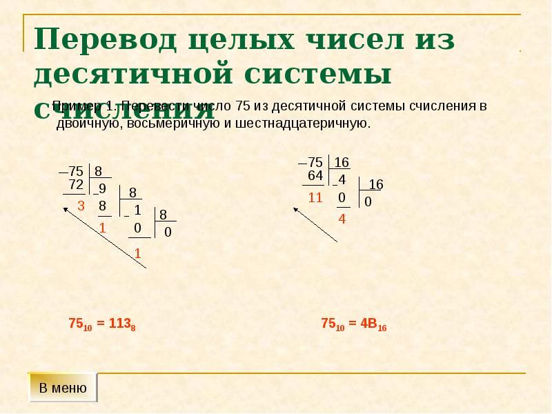 Переведите целые числа из десятичной системы