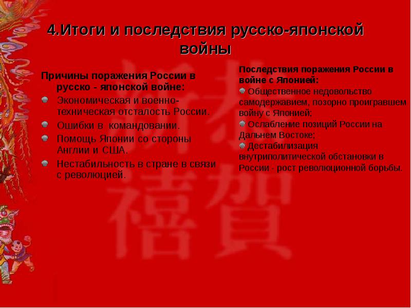 Итоги и последствия русско японской