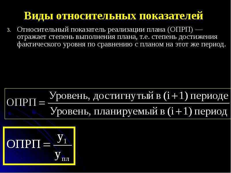 Относительный показатель плана пример