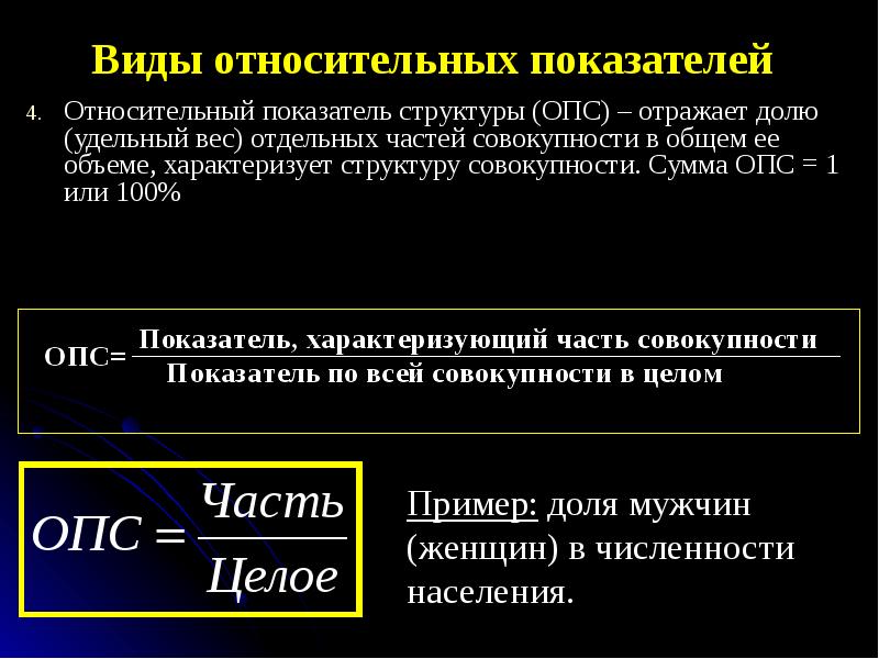 В общей совокупности. Относительный показатель структуры. Относительный показатель структуры характеризует. ОПС формула статистика пример. Относительный показатель структуры показатели.